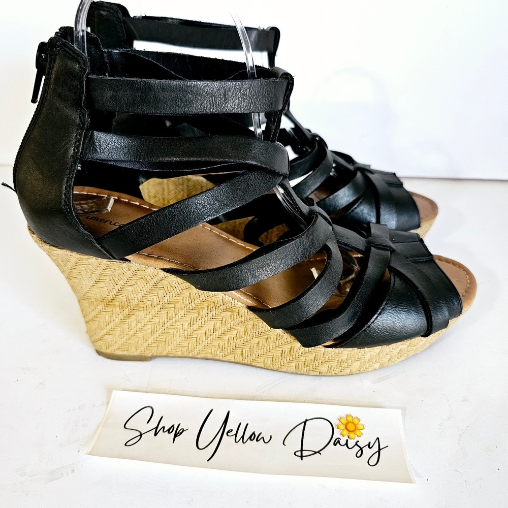 American Eagle Womens Faux Leather Wedge Strappy Sandal Zipper Sz 10 - Sh416.2‎